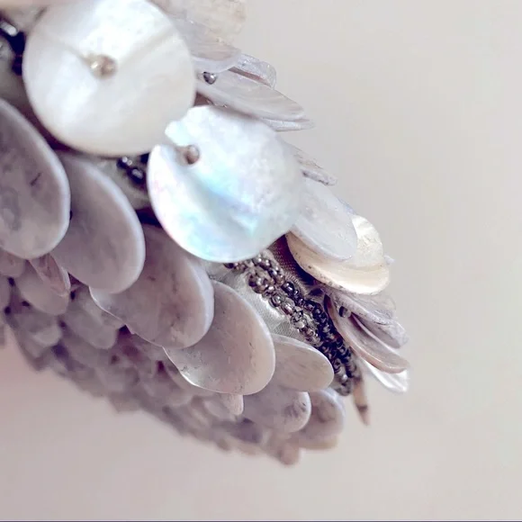 CAPIZ SHELL SEQUINED BEADED TOP HANDLE CLUTCH BAG - Picture 5 of 6